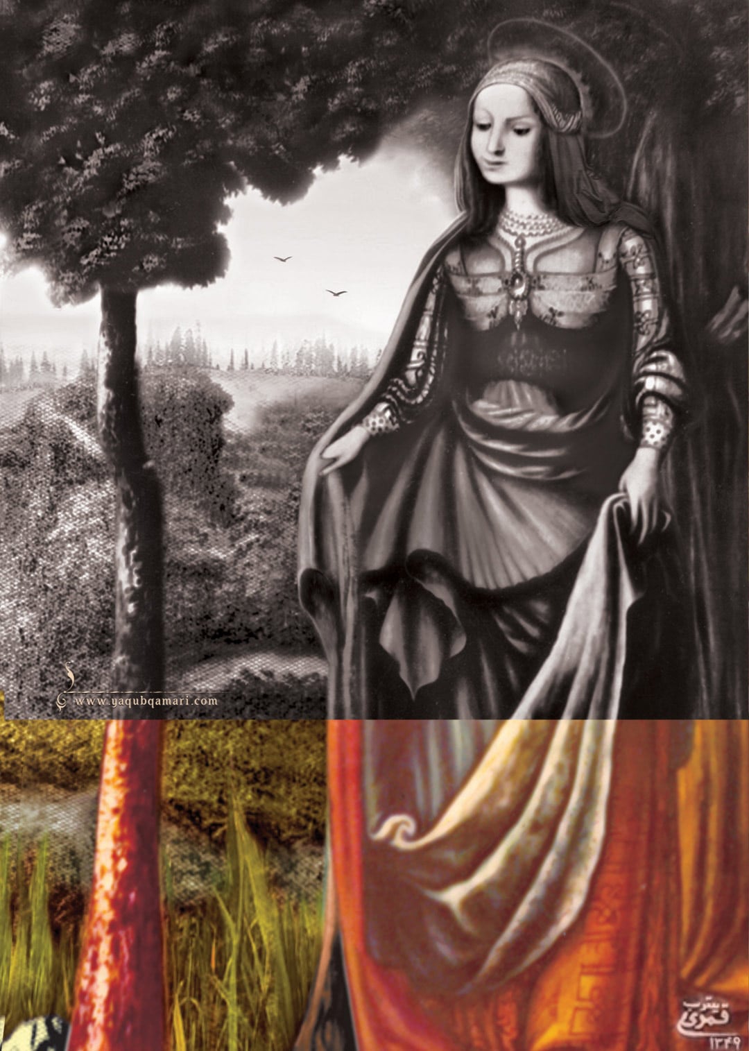 تابلو نقاشی رنگ روغن، بهشت مریم اثر عارف کامل، هنرمند و نویسنده صاحبدل حضرت استاد یعقوب قمری شریف آبادی