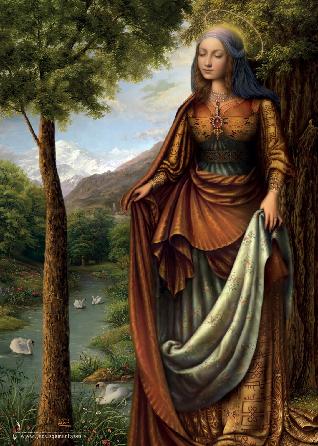 تابلو نقاشی رنگ روغن، بهشت مریم اثر عارف کامل، هنرمند و نویسنده صاحبدل حضرت استاد یعقوب قمری شریف آبادی