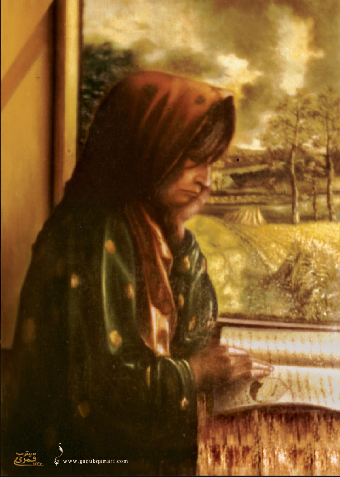 تابلو نقاشی رنگ روغن، زن روستایی اثر عارف کامل، هنرمند و نویسنده صاحبدل حضرت استاد یعقوب قمری شریف آبادی