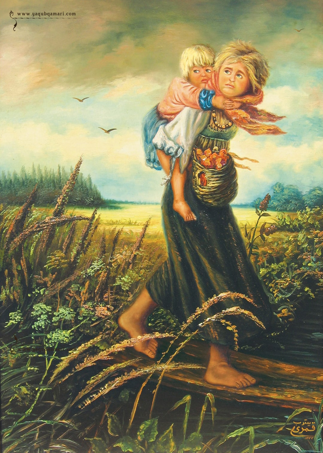 تابلو نقاشی رنگ روغن، نگاه معصوم اثر عارف کامل، هنرمند و نویسنده صاحبدل حضرت استاد یعقوب قمری شریف آبادی