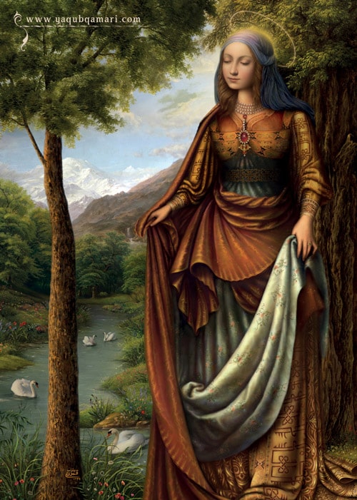 تابلو نقاشی رنگ روغن بهشت مریم اثر عارف کامل، هنرمند و نویسنده صاحبدل حضرت استاد یعقوب قمری شریف آبادی، مریم مقدس، حضرت مریم