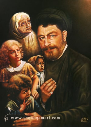 تابلو نقاشی رنگ روغن حامی محرومان اثر عارف کامل، هنرمند و نویسنده صاحبدل حضرت استاد یعقوب قمری شریف آبادی