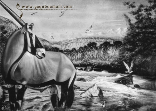 تابلو نقاشی رنگ روغن رودخانه اثر عارف کامل، هنرمند و نویسنده صاحبدل حضرت استاد یعقوب قمری شریف آبادی