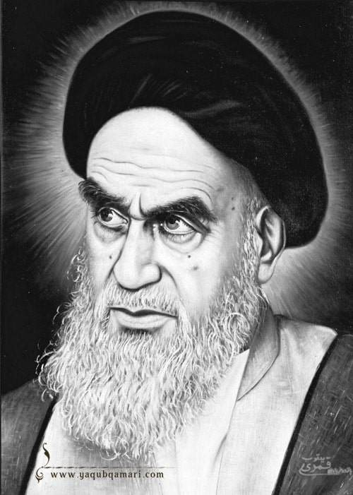 تابلو نقاشی رنگ روغن سیمای امام خمینی اثر عارف کامل، هنرمند و نویسنده صاحبدل حضرت استاد یعقوب قمری شریف آبادی