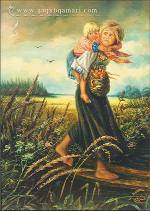 تابلو نقاشی رنگ روغن نگاه معصوم اثر عارف کامل، هنرمند و نویسنده صاحبدل حضرت استاد یعقوب قمری شریف آبادی